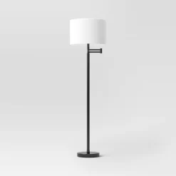 16" Metal Column Swing Arm Floor Lamp Black/White - Threshold™: Adjustable, Modern Design