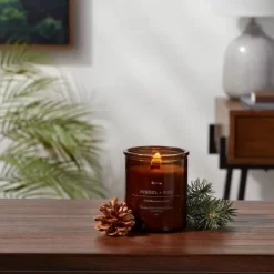 Threshold Shop 22 9oz Lidded Amber Glass Jar Crackling Wooden Wick Fennel And Pine Candle - Threshold™