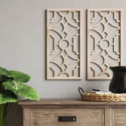 Set Of 2 Wood Lattice Wall Hanging Brown - Threshold™