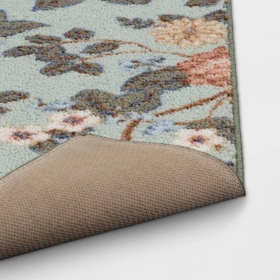 2'x3' Floral High Low Loop Accent Rug Green - Threshold™: Washable Entryway Throw, Indoor Skid-Resistant Rug 3 2'x3' Floral High Low Loop Accent Rug Green - Threshold™: Washable Entryway Throw, Indoor Skid-Resistant Rug - Image 3