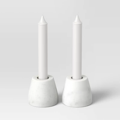 Set Of 2 Marble Taper Holders White - Threshold™ 2 Set Of 2 Marble Taper Holders White - Threshold™ - Image 2