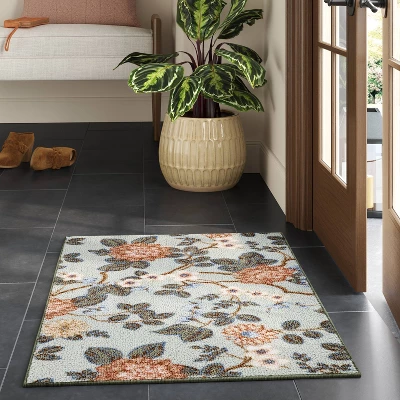 2'x3' Floral High Low Loop Accent Rug Green - Threshold™: Washable Entryway Throw, Indoor Skid-Resistant Rug 1 2'x3' Floral High Low Loop Accent Rug Green - Threshold™: Washable Entryway Throw, Indoor Skid-Resistant Rug